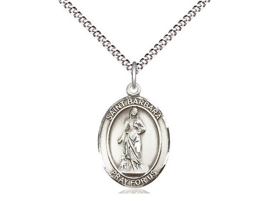 Sterling Silver St Barbara Pendant on a 18&quot; Light Rhodium Light Curb Chain