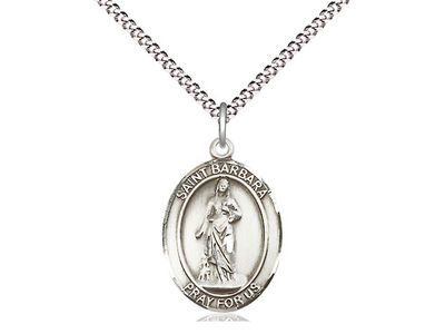 Sterling Silver St Barbara Pendant on a 18&quot; Light Rhodium Light Curb Chain