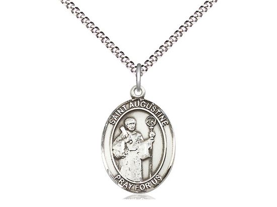 Sterling Silver St Augustine Pendant on a 18&quot; Light Rhodium Light Curb Chain