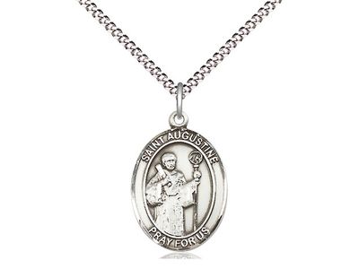 Sterling Silver St Augustine Pendant on a 18&quot; Light Rhodium Light Curb Chain