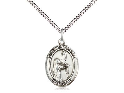 Sterling Silver St Bernadette Pendant on a 18&quot; Light Rhodium Light Curb Chain