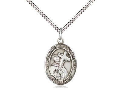 Sterling Silver St Bernard of Clairvaux Pendant on a 18&quot; Light Rhodium Light Curb Chain