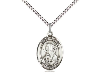 Sterling Silver St Brigid of Ireland Pendant on a 18&quot; Light Rhodium Light Curb Chain