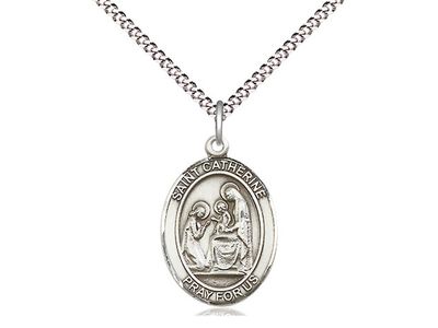 Sterling Silver St Catherine of Siena Pendant on a 18&quot; Light Rhodium Light Curb Chain