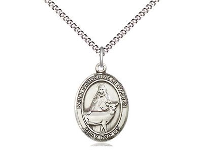 Sterling Silver St Catherine of Sweden Pendant on a 18&quot; Light Rhodium Light Curb Chain