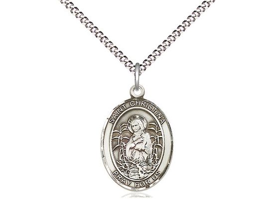 Sterling Silver St Christina the Astonishing Pendant on a 18&quot; Light Rhodium Light Curb Chain