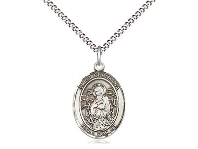 Sterling Silver St Christina the Astonishing Pendant on a 18&quot; Light Rhodium Light Curb Chain
