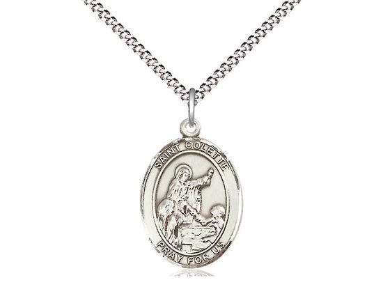 Sterling Silver St Colette Pendant on a 18&quot; Light Rhodium Light Curb Chain