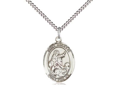 Sterling Silver St Colette Pendant on a 18&quot; Light Rhodium Light Curb Chain