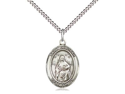 Sterling Silver St Deborah Pendant on a 18&quot; Light Rhodium Light Curb Chain