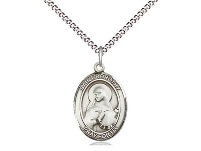 Sterling Silver St Dorothy Pendant on a 18&quot; Light Rhodium Light Curb Chain