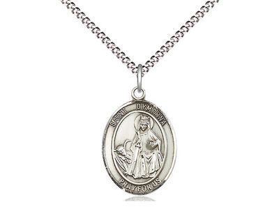 Sterling Silver St Dymphna Pendant on a 18&quot; Light Rhodium Light Curb Chain