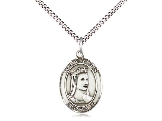 Sterling Silver St Elizabeth of Hungary Pendant on a 18&quot; Light Rhodium Light Curb Chain