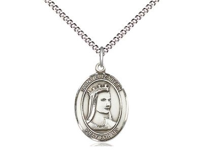 Sterling Silver St Elizabeth of Hungary Pendant on a 18&quot; Light Rhodium Light Curb Chain