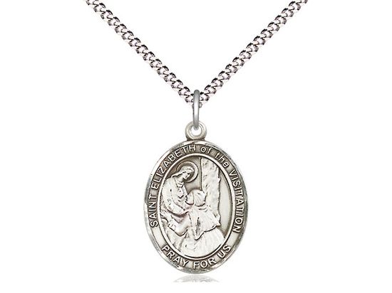 Sterling Silver St Elizabeth of the Visitation Pendant on a 18&quot; Light Rhodium Light Curb Chain