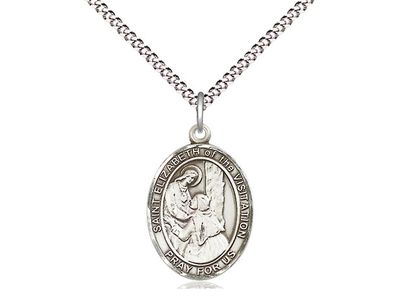 Sterling Silver St Elizabeth of the Visitation Pendant on a 18&quot; Light Rhodium Light Curb Chain