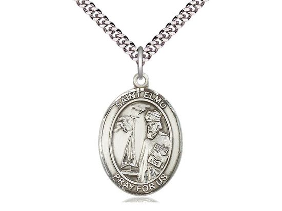 Sterling Silver St Elmo Pendant on a 24&quot; Light Rhodium Heavy Curb Chain