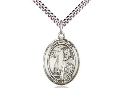 Sterling Silver St Elmo Pendant on a 24&quot; Light Rhodium Heavy Curb Chain