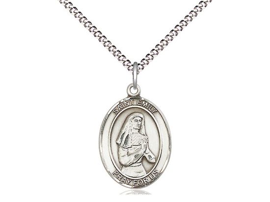 Sterling Silver St Emily de Vialar Pendant on a 18&quot; Light Rhodium Light Curb Chain