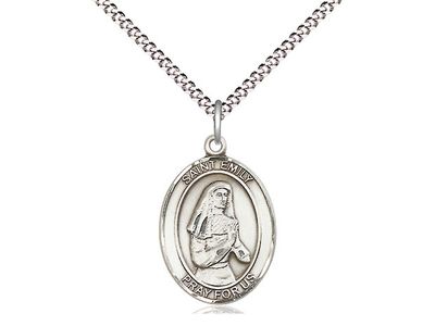 Sterling Silver St Emily de Vialar Pendant on a 18&quot; Light Rhodium Light Curb Chain