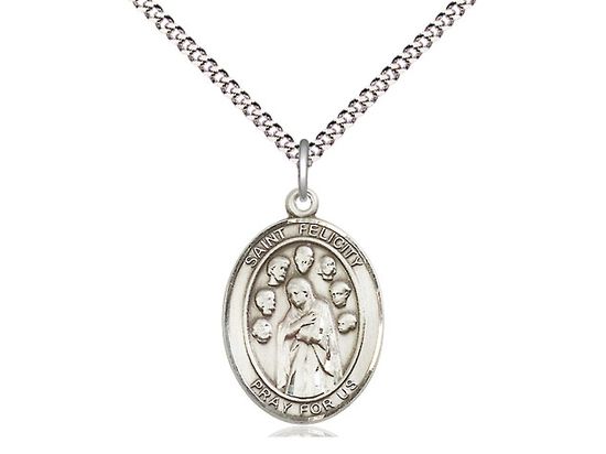 Sterling Silver St Felicity Pendant on a 18&quot; Light Rhodium Light Curb Chain