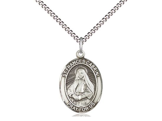 Sterling Silver St Frances Cabrini Pendant on a 18&quot; Light Rhodium Light Curb Chain