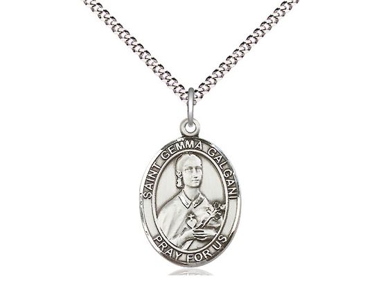 Sterling Silver St Gemma Galgani Pendant on a 18&quot; Light Rhodium Light Curb Chain