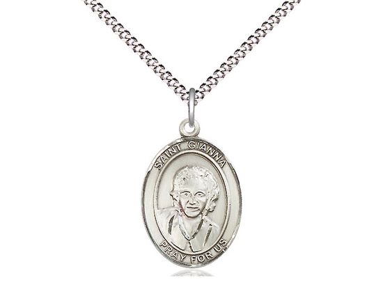 Sterling Silver St Gianna Pendant on a 18&quot; Light Rhodium Light Curb Chain