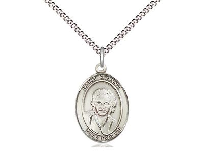Sterling Silver St Gianna Pendant on a 18&quot; Light Rhodium Light Curb Chain