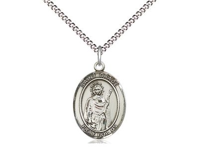 Sterling Silver St Grace Pendant on a 18&quot; Light Rhodium Light Curb Chain