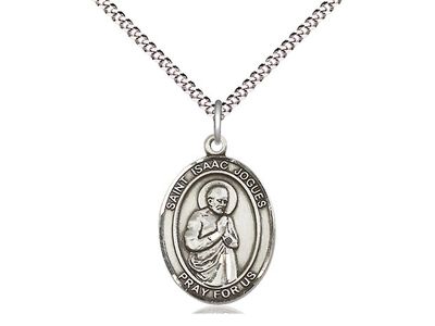 Sterling Silver St Isaac Jogues Pendant on a 18&quot; Light Rhodium Light Curb Chain