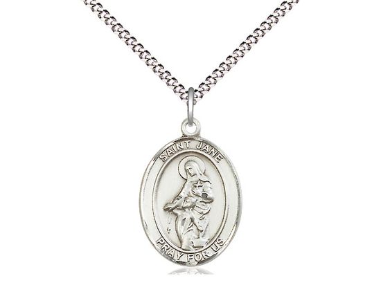 Sterling Silver St Jane of Valois Pendant on a 18&quot; Light Rhodium Light Curb Chain