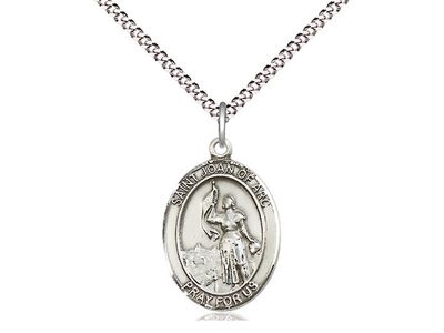Sterling Silver St Joan of Arc Pendant on a 18&quot; Light Rhodium Light Curb Chain