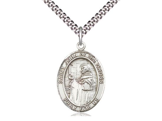 Sterling Silver St John of the Cross Pendant on a 24&quot; Light Rhodium Heavy Curb Chain
