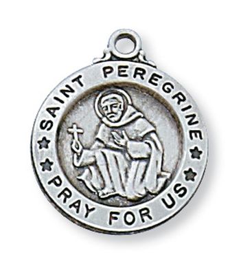 Sterling Silver Round St. Peregrine Medal on a 18&quot; Stainless Steel Chain