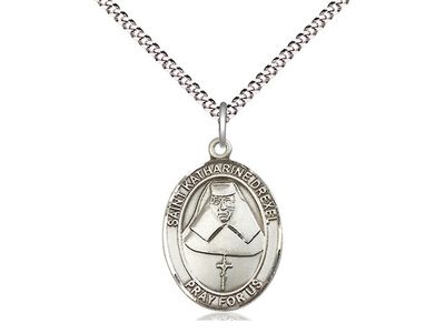 Sterling Silver St Katharine Drexel Pendant on a 18&quot; Light Rhodium Light Curb Chain
