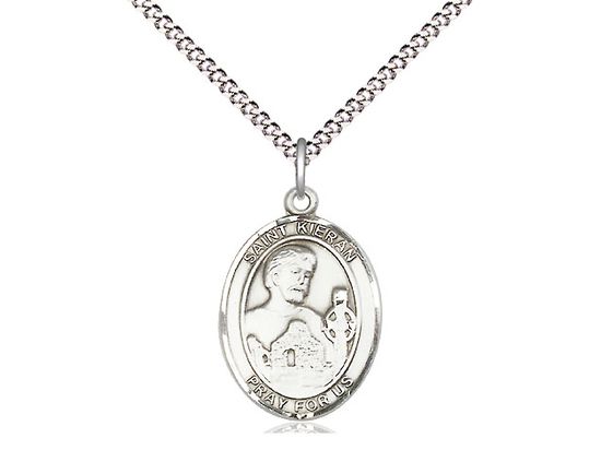 Sterling Silver St Kieran Pendant on a 18&quot; Light Rhodium Light Curb Chain