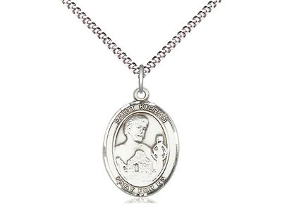 Sterling Silver St Kieran Pendant on a 18&quot; Light Rhodium Light Curb Chain