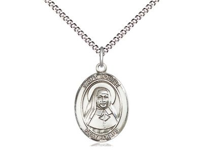 Sterling Silver St Louise de Marillac Pendant on a 18&quot; Light Rhodium Light Curb Chain