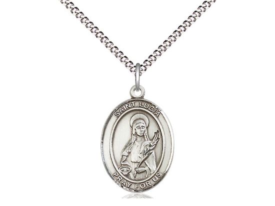Sterling Silver St Lucia of Syracuse Pendant on a 18&quot; Light Rhodium Light Curb Chain