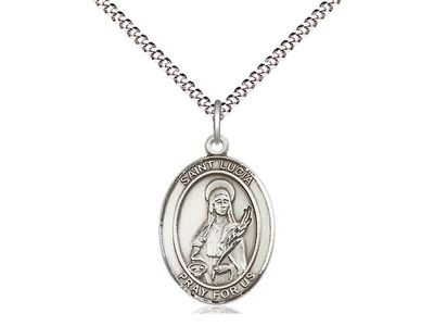 Sterling Silver St Lucia of Syracuse Pendant on a 18&quot; Light Rhodium Light Curb Chain