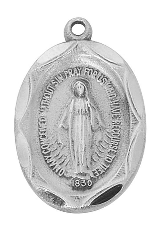 Pewter Miraculous Medal with 18&quot; Stainless Steel Chain Disc.