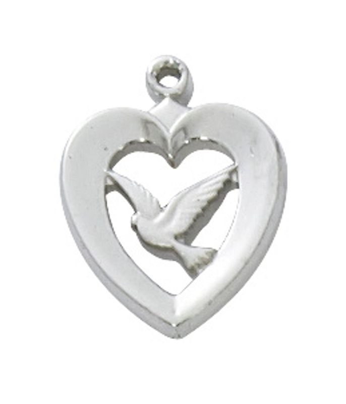 Sterling Silver Heart with Dove on 18&quot; Chain