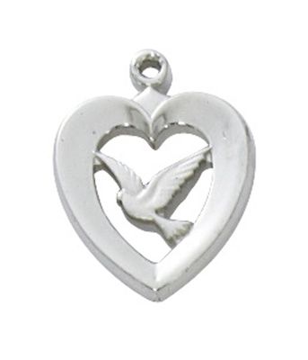 Sterling Silver Heart with Dove on 18&quot; Chain