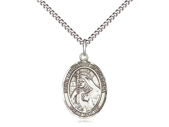 Sterling Silver St Margaret of Cortona Pendant on a 18&quot; Light Rhodium Light Curb Chain