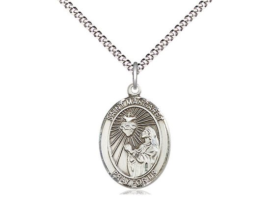 Sterling Silver St Margaret Mary Alacoque Pendant on a 18&quot; Light Rhodium Light Curb Chain