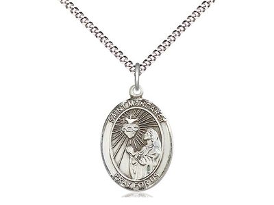 Sterling Silver St Margaret Mary Alacoque Pendant on a 18&quot; Light Rhodium Light Curb Chain