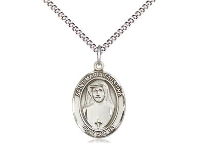 Sterling Silver St Maria Faustina Pendant on a 18&quot; Light Rhodium Light Curb Chain