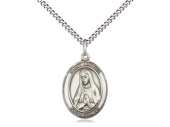 Sterling Silver St Martha Pendant on a 18&quot; Light Rhodium Light Curb Chain
