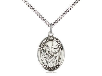 Sterling Silver St Mary Magdalene Pendant on a 18&quot; Light Rhodium Light Curb Chain